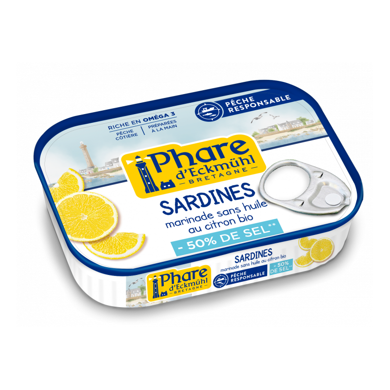 SARDINE MARINADE SANS HUILE AU CITRON 50%SEL 115GR 