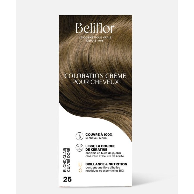 Coloration Crème N°25 Blond Clair Cuivré Doré Beliflor