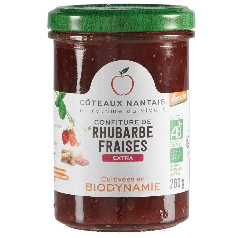 Confiture Rhubarbe Fraise Extra Demeter 260G Côteaux Nantais