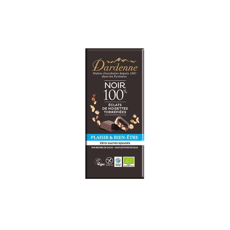 Tablette Chocolat Noir 100% Eclats De Noisette Torrefies (90G) Dard...
