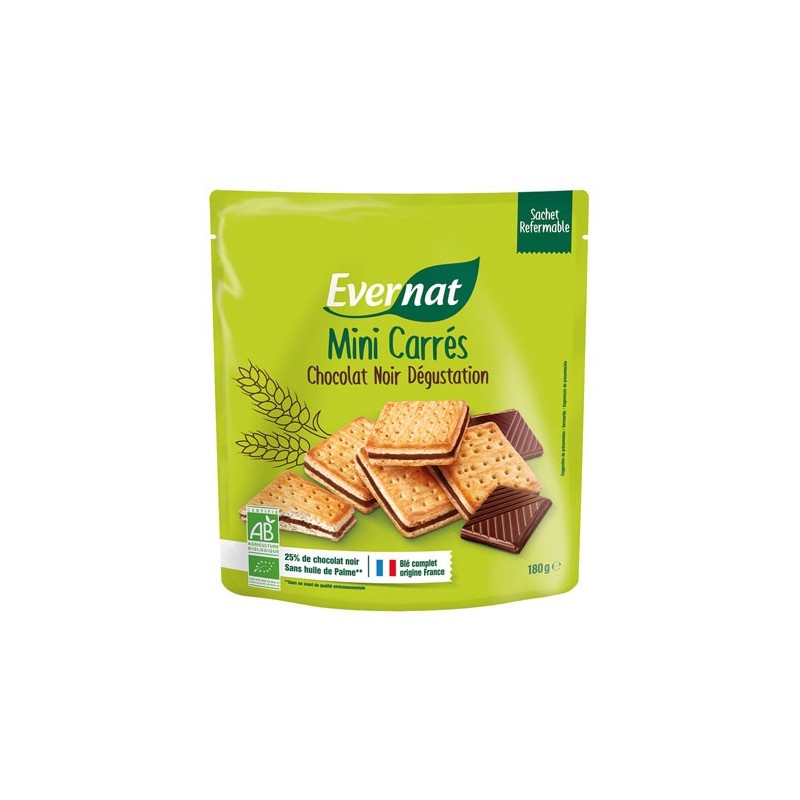 Minis Carres Chocolat Noir 180G Evernat