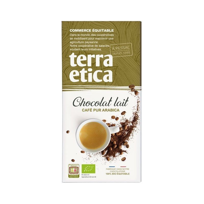 Tablette Chocolat Lait Cafe Pur Arabica 100Gr terra etica