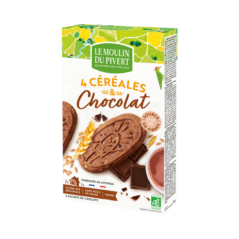 Biscuits P'Tit Dej Cereales Chocolat 190G MOULIN DU PIVERT