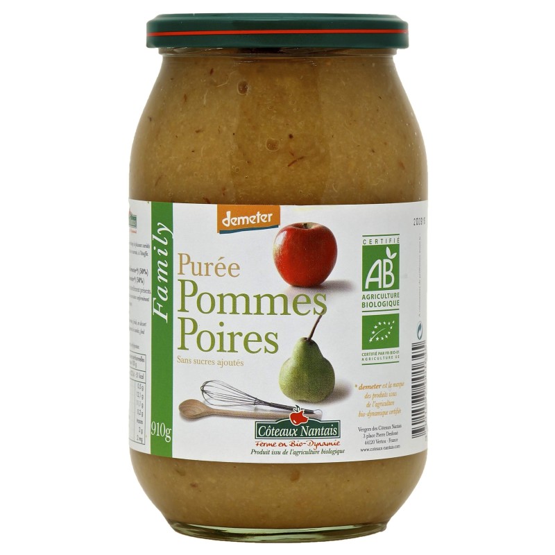 Puree Pomme Poire Sans Sucre 910 G Côteaux Nantais
