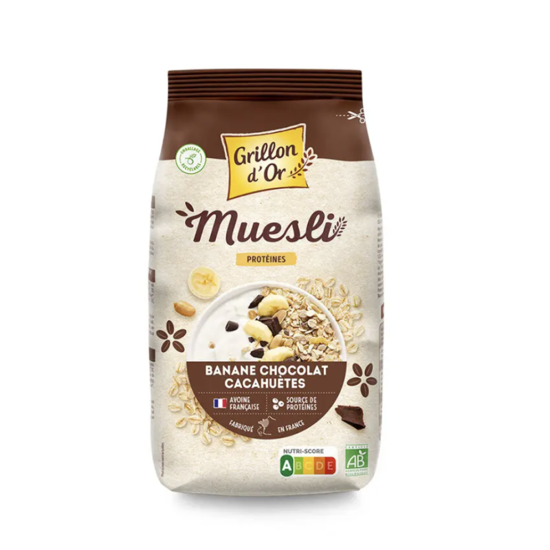 Muesli Banane Choco Cacahuetes Proteine 500Gr Grillon d'Or