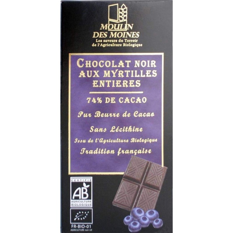 Chocolat Noir Aux Myrtilles 100 Gr Moulin des moines
