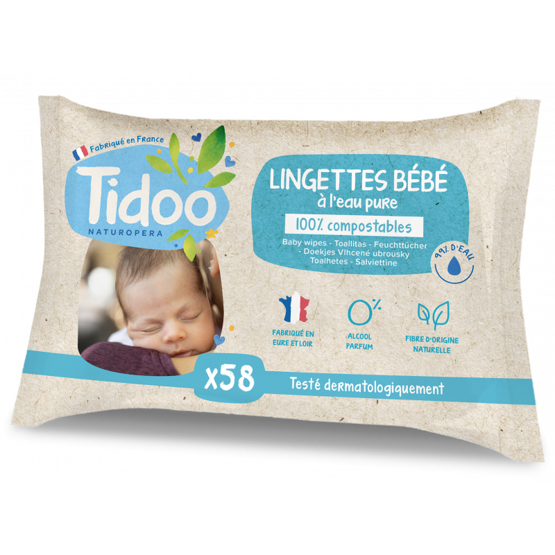 Lingettes Bebe A L'Eau Pure 58 Unites Tidoo