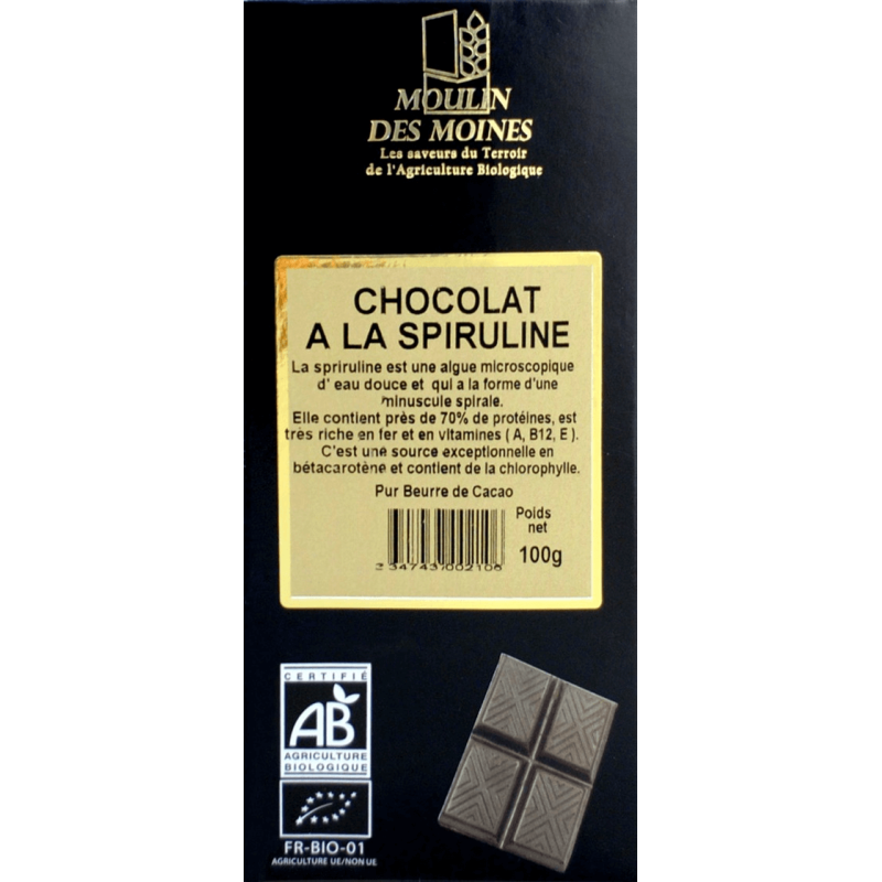 Chocolat Spiruline 100G Moulin des moines