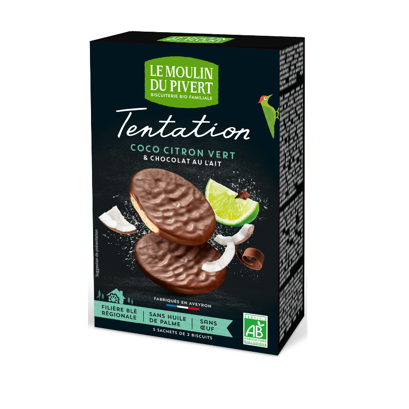 Tentation Biscuit Coco Citron Vert Enrobes Chocolat Lait 110Gr MOUL...