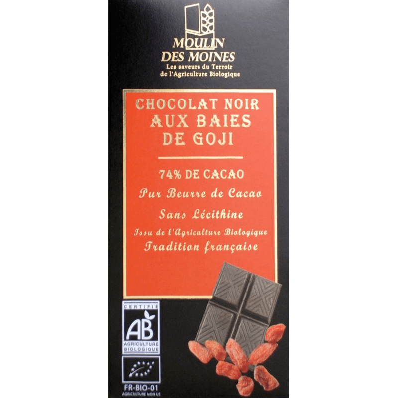 Chocolat Noir 74 Pour Cent Au Goji 100G Moulin des moines