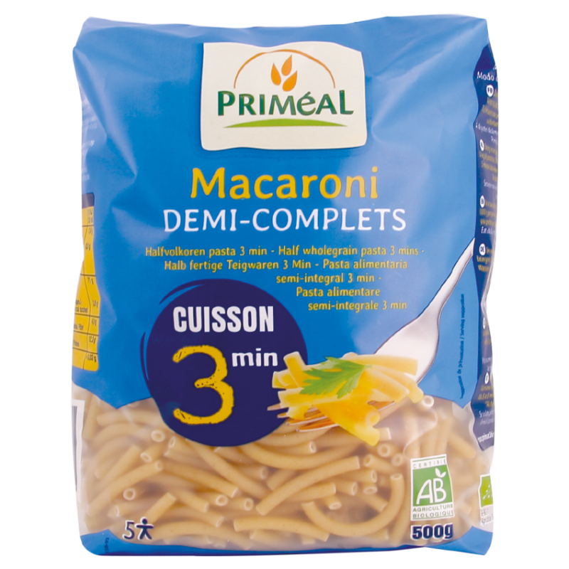 Macaronis 1/2 Complets Cuisson Rapide 500G Priméal