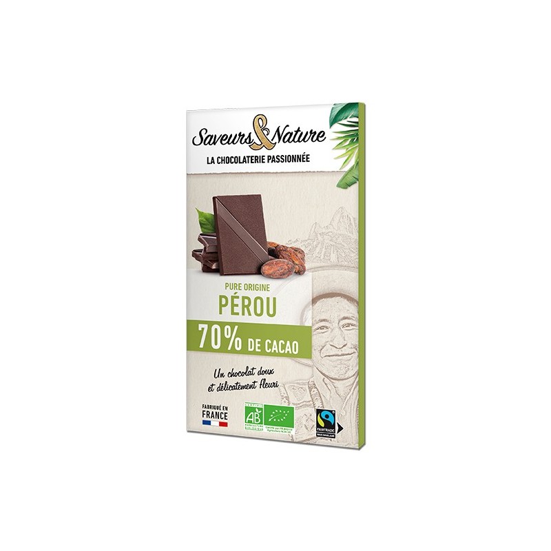 Chocolat Noir 70% Cacao Perou 80Gr SAVEURS ET NATURE