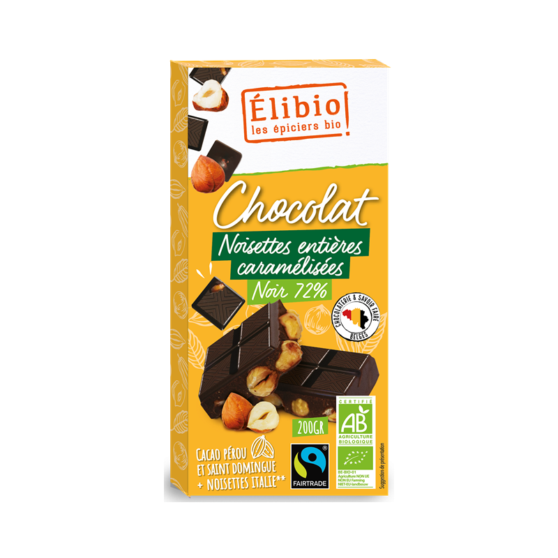 Tablette Chocolat Noir 72% Noisettes 200G Elibio