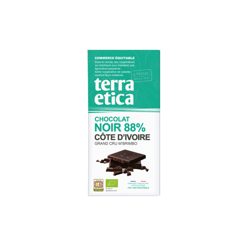 Tablette Chocolat Noir 88% Cote D Ivoire 100G terra etica