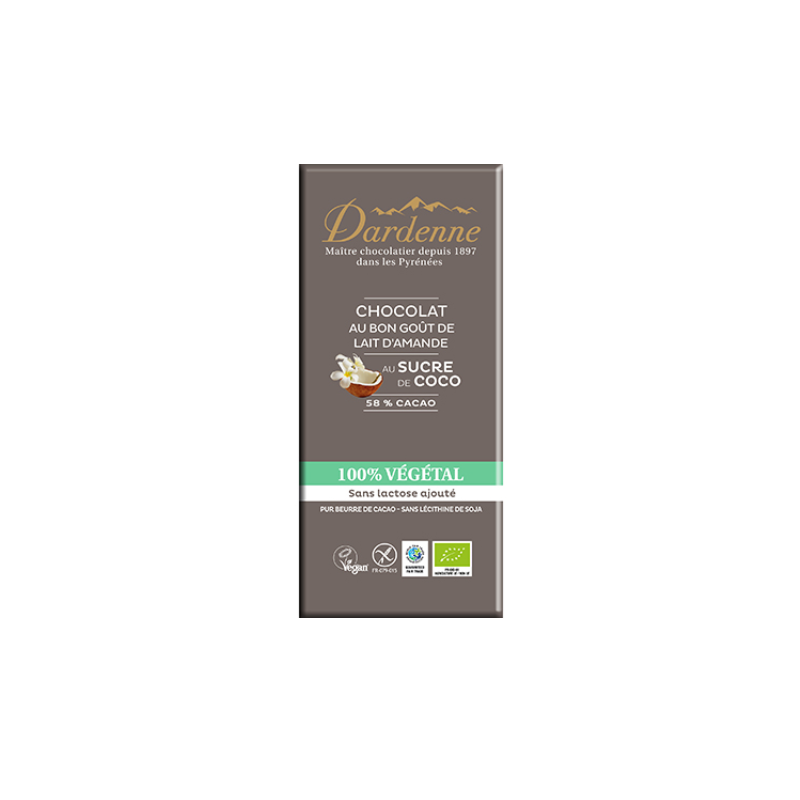 Tablette Chocolat Au Lait D'Amande 100% Vegetal Au Sucre De Coco (8...