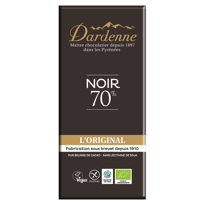 Tablette Chocolat Noir 70% Cacao Ss Gluten (80G) Dardenne