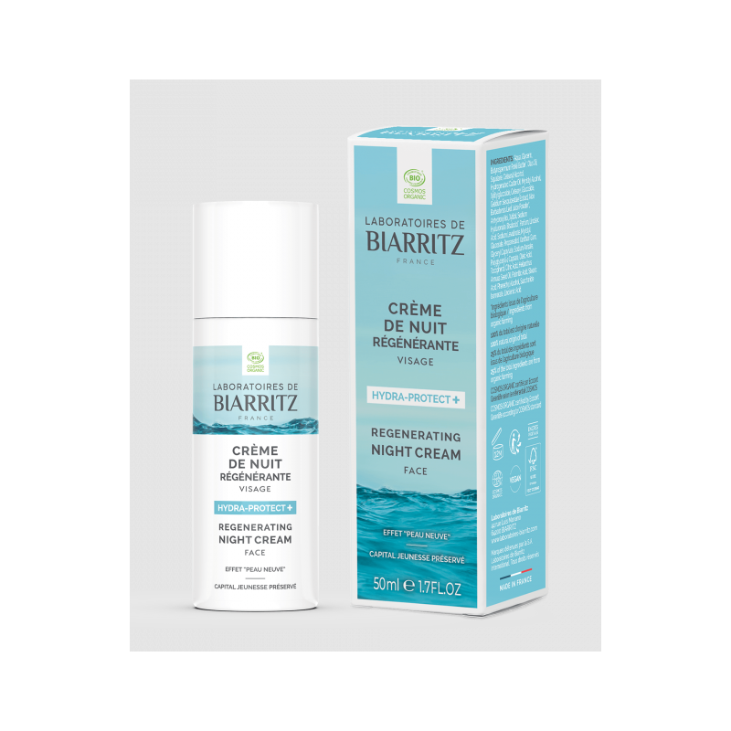 CREME DE NUIT REGENERANTE VISAGE HYDRA PROTECT+ 50ML LABORATOIRES DE BIARRITZ  dans votre magasin bio en ligne Etiketbio.eu