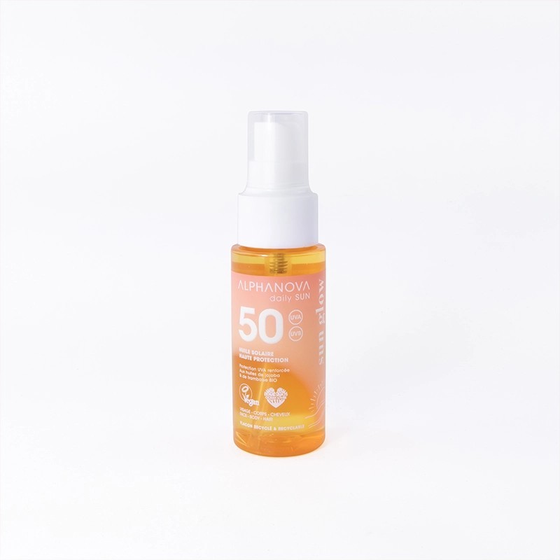 HUILE SOLAIRE HAUTE PROTECTION 50+ 50ML Alphanova  dans votre magasin bio en ligne Etiketbio.eu