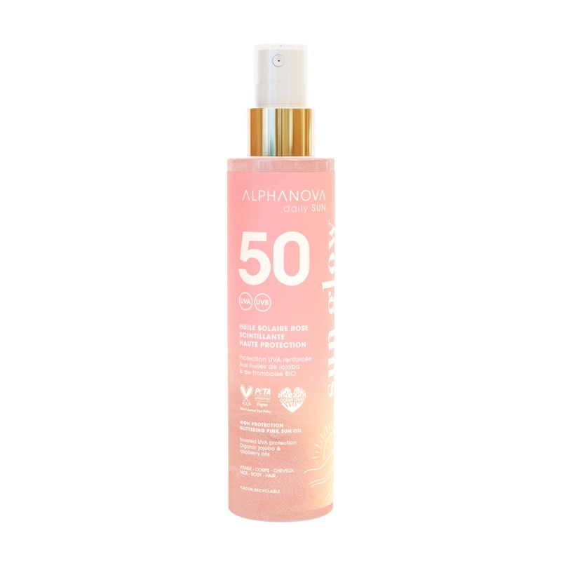 HUILE SOLAIRE 50 SCINTILLANTE ROSE 125ML Alphanova  dans votre magasin bio en ligne Etiketbio.eu